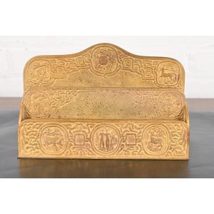 Tiffany Studios New York Zodiac Pattern Bronze Doré Letter Rack