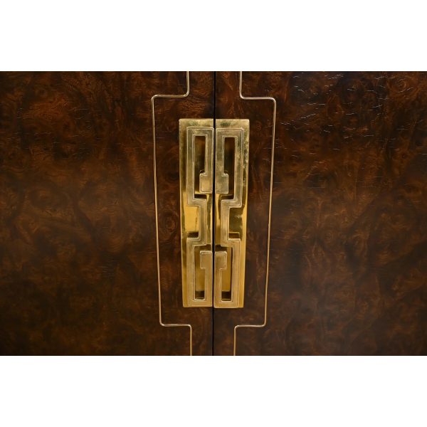 William Doezema for Mastercraft Mid-Century Modern Burl Wood and Brass Greek Key Sideboard Credenza, 1970s - Image 6