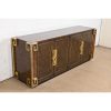 William Doezema for Mastercraft Mid-Century Modern Burl Wood and Brass Greek Key Sideboard Credenza, 1970s - Image 4