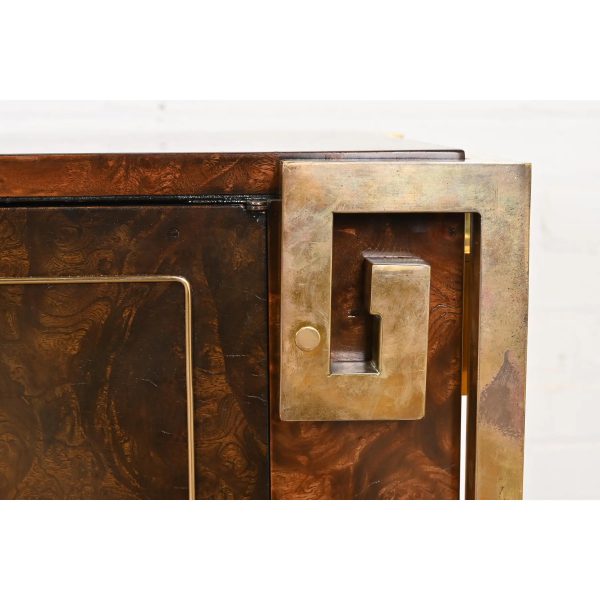 William Doezema for Mastercraft Mid-Century Modern Burl Wood and Brass Greek Key Sideboard Credenza, 1970s - Image 8