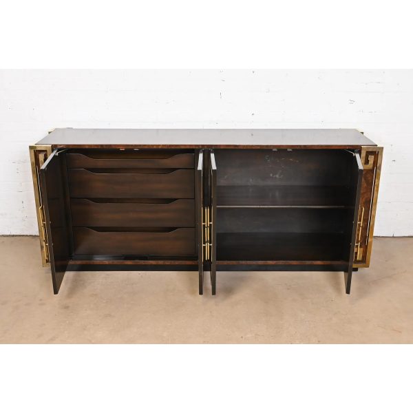 William Doezema for Mastercraft Mid-Century Modern Burl Wood and Brass Greek Key Sideboard Credenza, 1970s - Image 5