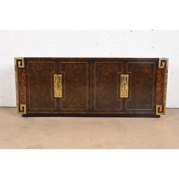William Doezema for Mastercraft Mid-Century Modern Burl Wood and Brass Greek Key Sideboard Credenza, 1970s - Image 2