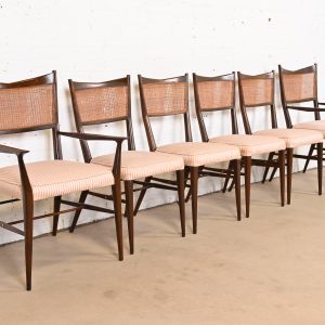 Paul McCobb Connoisseur Collection Sculpted Mahogany and Cane Dining Chairs, Set of Six