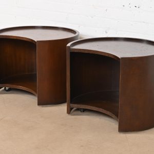 Baker Furniture Modern Maple Concave Occasional Side Tables or Nightstands, Pair