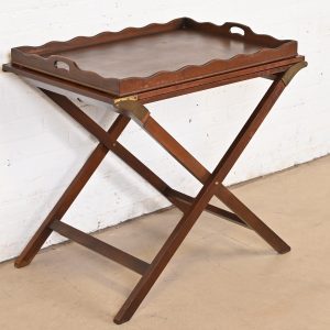 Baker Furniture Mid-Century Campaign Mahogany Extending Butler Stand With Removable Server Tray