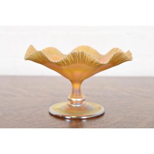 Louis Comfort Tiffany Favrile Iridescent Art Glass Footed Bowl or Compote Dish