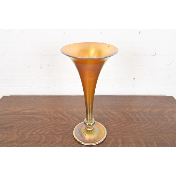 Louis Comfort Tiffany Favrile Iridescent Art Glass Tall Trumpet Vase - Image 2