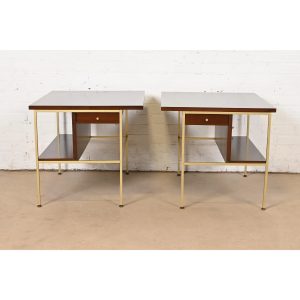 Paul McCobb Irwin Collection Mahogany and Brass Nightstands or End Tables, Newly Refinished