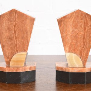 Art Deco Rouge Marble and Onyx Bookends, Circa 1930s