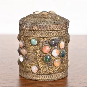 Antique Tibetan Bronze Filigree and Agate Trinket Jar