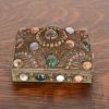 Antique Tibetan Bronze Filigree and Agate Jewelry Box