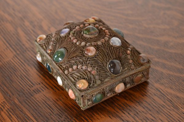 Antique Tibetan Bronze Filigree and Agate Jewelry Box - Image 3