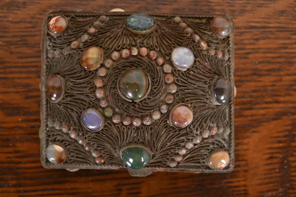Antique Tibetan Bronze Filigree and Agate Jewelry Box - Image 6