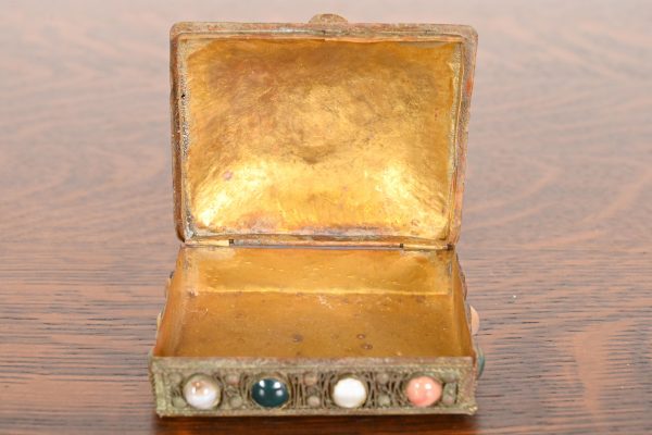 Antique Tibetan Bronze Filigree and Agate Jewelry Box - Image 7