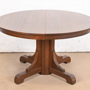 Gustav Stickley Antique Mission Oak Arts & Crafts Pedestal Extension Dining Table, Newly Refinished