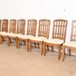 Thomasville French Regency Louis XVI Carved Walnut Dining Chairs, Set of Eight