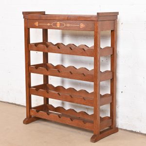 Stickley Harvey Ellis Collection Arts & Crafts Inlaid Oak 20-Bottle Wine Rack With Removable Serving Tray