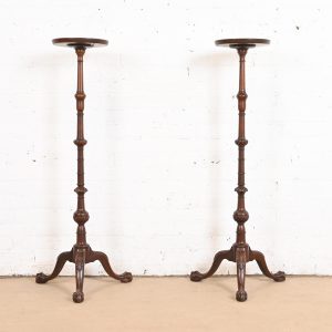 Imperial Furniture Chippendale Carved Mahogany Pedestal Plant Stands, Pair