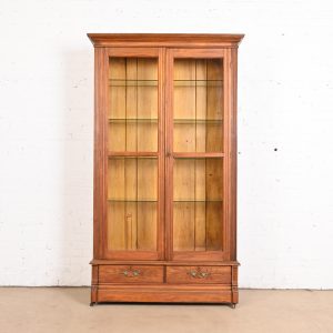 Antique Victorian Carved Walnut Glass Front Bookcase, Circa 1880s