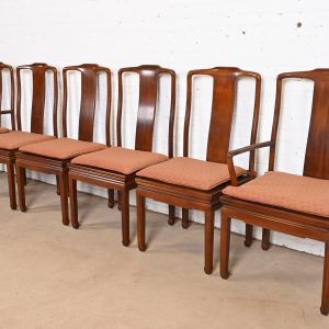 Henredon Hollywood Regency Chinoiserie Sculpted Mahogany Dining Chairs, Set of Six