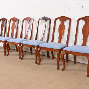 Ethan Allen Style Queen Anne Carved Mahogany Dining Chairs, Set of Six