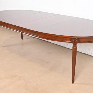 Baker Furniture Style French Regency Louis XVI Walnut Extension Dining Table, Newly Refinished