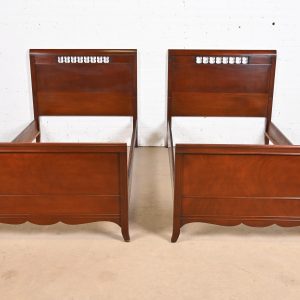 Regency Carved Mahogany Twin Beds by Fancher, Circa 1940s