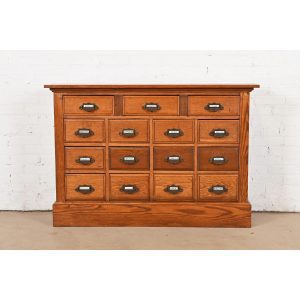 Antique Arts & Crafts Oak 15-Drawer Filing Cabinet or Apothecary Cabinet, Circa 1900