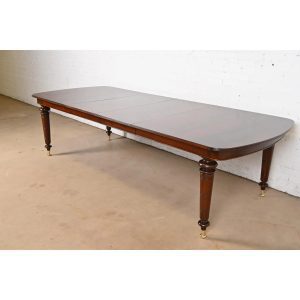 Baker Furniture English Regency Flame Mahogany Extension Dining Table, Newly Refinished