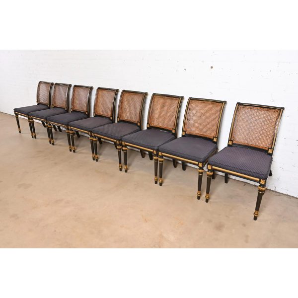 Baker Furniture French Regency Louis XVI Ebonized and Gold Gilt Cane Back Dining Chairs, Set of Eight - Image 3