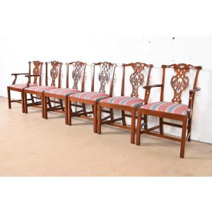 Baker Furniture Historic Charleston Georgian Carved Mahogany Dining Chairs, Set of Six