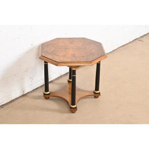 Baker Furniture Neoclassical Burled Walnut Tea Table, Circa 1960s