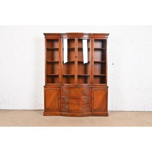 Drexel Georgian Carved Mahogany Breakfront Bookcase Cabinet, 1950s