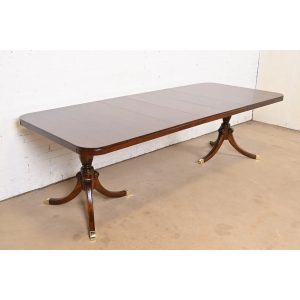 Drexel Georgian Mahogany Double Pedestal Extension Dining Table, Newly Refinished