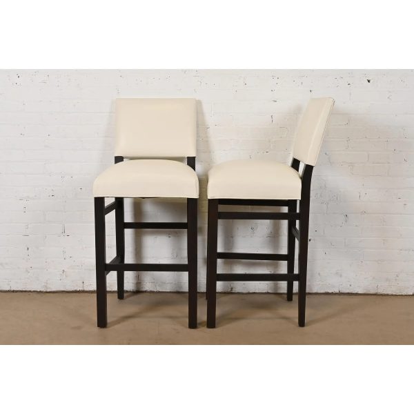 Ethan Allen Modern Mahogany and Leather Bar Stools, Set of Six - Image 8