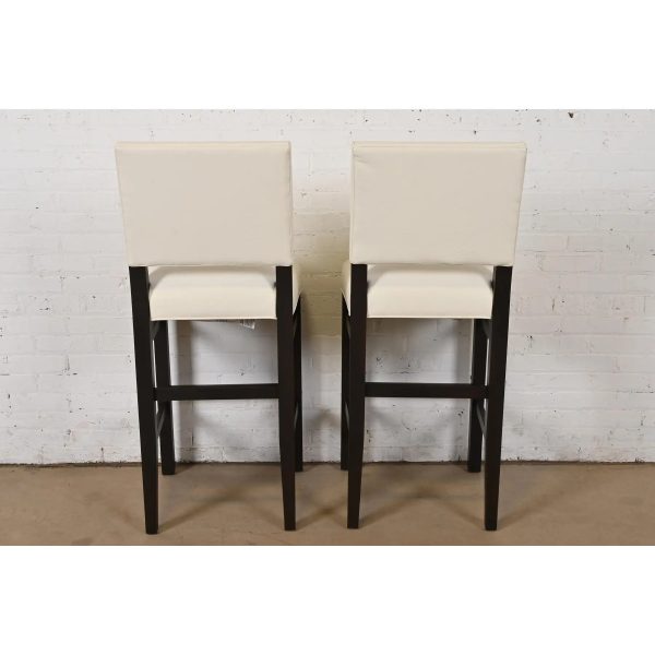 Ethan Allen Modern Mahogany and Leather Bar Stools, Set of Six - Image 9