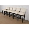 Ethan Allen Modern Mahogany and Leather Bar Stools, Set of Six