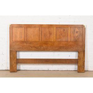 Henredon Mid-Century Modern Campaign Oak Queen Size Headboard, Circa 1970s
