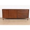 John Widdicomb Mid-Century Modern Sculpted Walnut Dresser or Credenza, Newly Refinished