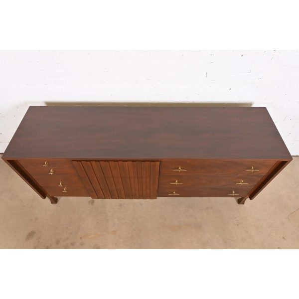 John Widdicomb Mid-Century Modern Sculpted Walnut Dresser or Credenza, Newly Refinished - Image 9