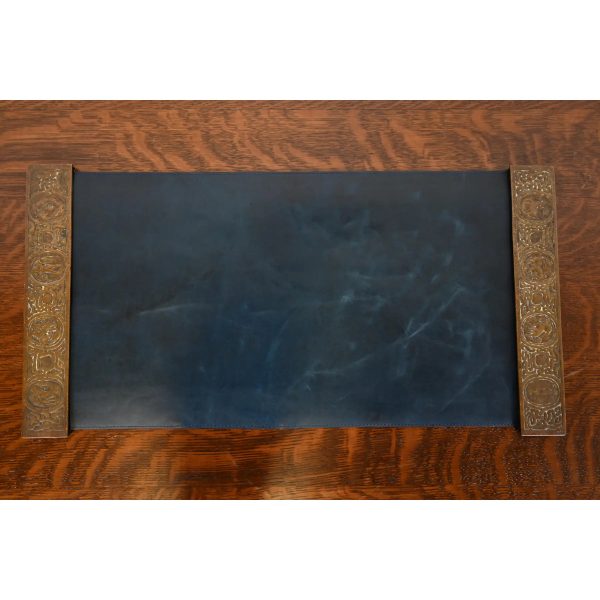 Tiffany Studios New York Zodiac Bronze Blotter Ends With Leather Desk Blotter