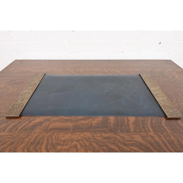 Tiffany Studios New York Zodiac Bronze Blotter Ends With Leather Desk Blotter - Image 2