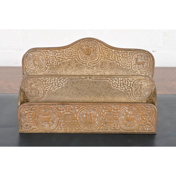 Tiffany Studios New York Zodiac Pattern Bronze Doré Letter Rack - Image 3