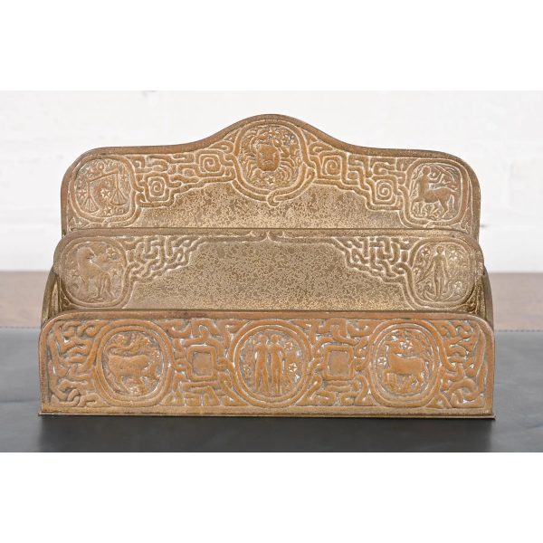 Tiffany Studios New York Zodiac Pattern Bronze Doré Letter Rack - Image 2