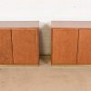 Milo Baughman for Thayer Coggin Burl Wood and Brass Bedside Chests, Newly Refinished - Image 3