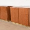 Milo Baughman for Thayer Coggin Burl Wood and Brass Bedside Chests, Newly Refinished