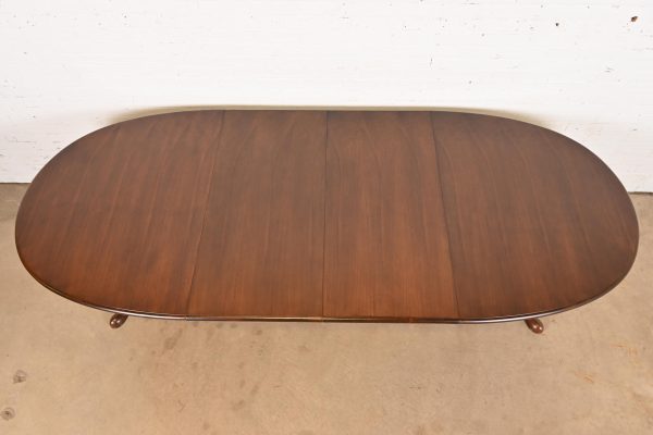 Baker Furniture Georgian Cherry Wood Double Pedestal Extension Dining Table, Newly Refinished - Image 6