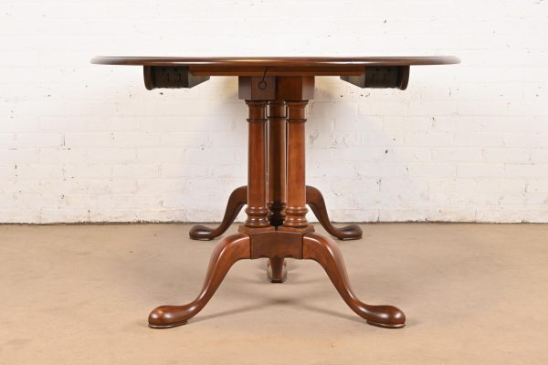 Baker Furniture Georgian Cherry Wood Double Pedestal Extension Dining Table, Newly Refinished - Image 10