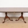 Baker Furniture Style English Georgian Monumental Banded Mahogany Double Pedestal Extension Dining Table, Newly Refinished - Image 8