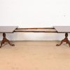 Baker Furniture Style English Georgian Monumental Banded Mahogany Double Pedestal Extension Dining Table, Newly Refinished - Image 7